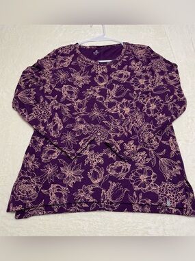T By Talbots Long Sleeve T-Shirt Top Purple Floral Multi Color Stretch Size Lp